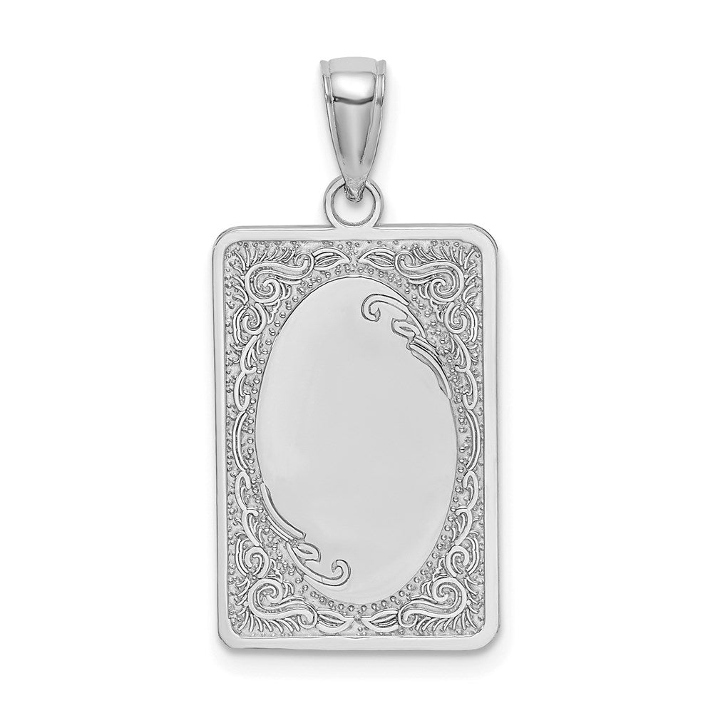 14k White Gold Rectangular Engraved Charm