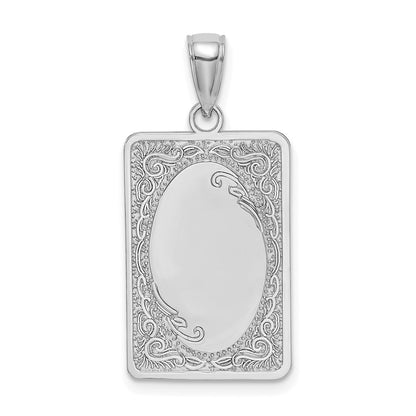 14k White Gold Rectangular Engraved Charm