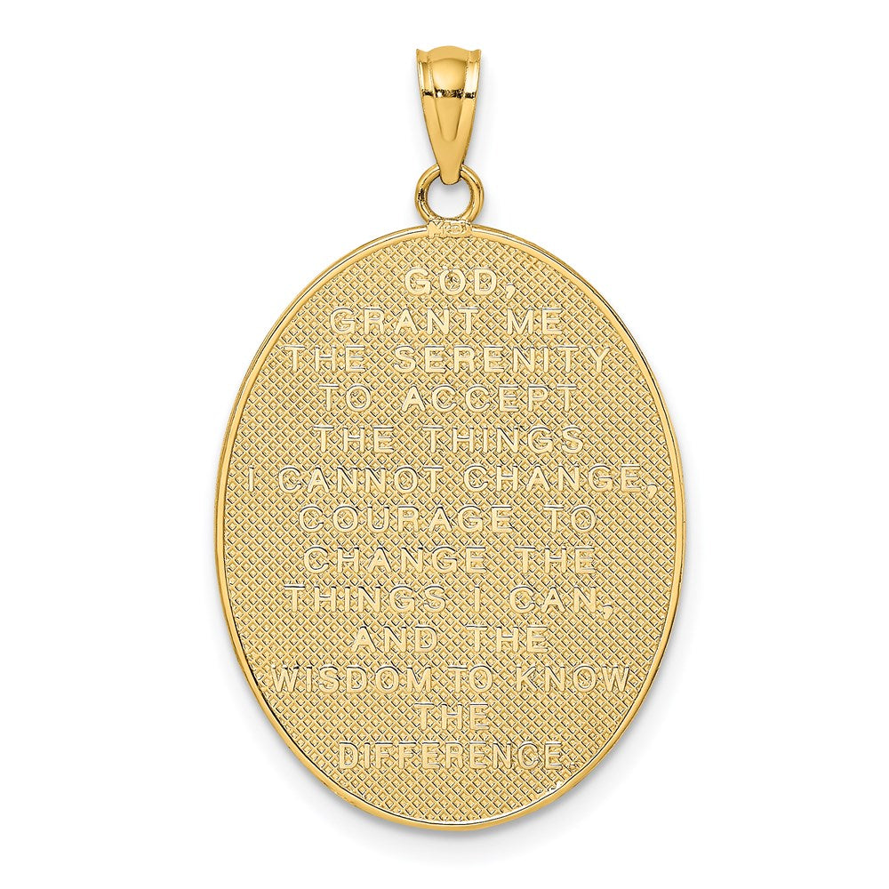 14k Yellow & Rhodium Gold w/ Rhodium Enamel Rose Serenity Prayer Oval Disc Charm