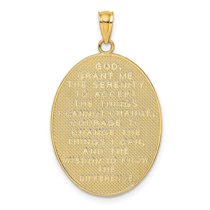 14k Yellow & Rhodium Gold w/ Rhodium Enamel Rose Serenity Prayer Oval Disc Charm