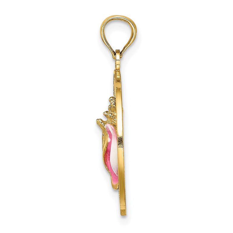 14k Yellow Gold ANTIGUA WI Circle w/ Enamel Conch Shell Charm