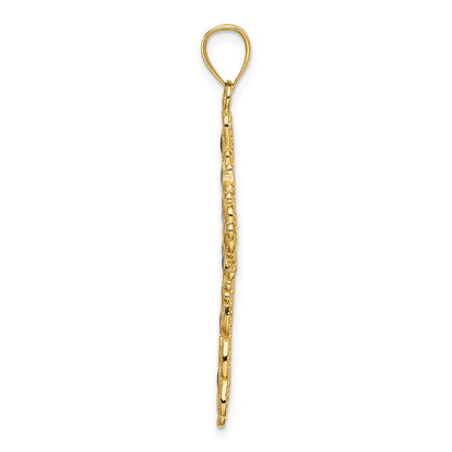 14k Yellow Gold Blue Enamel Filigree Cross Charm