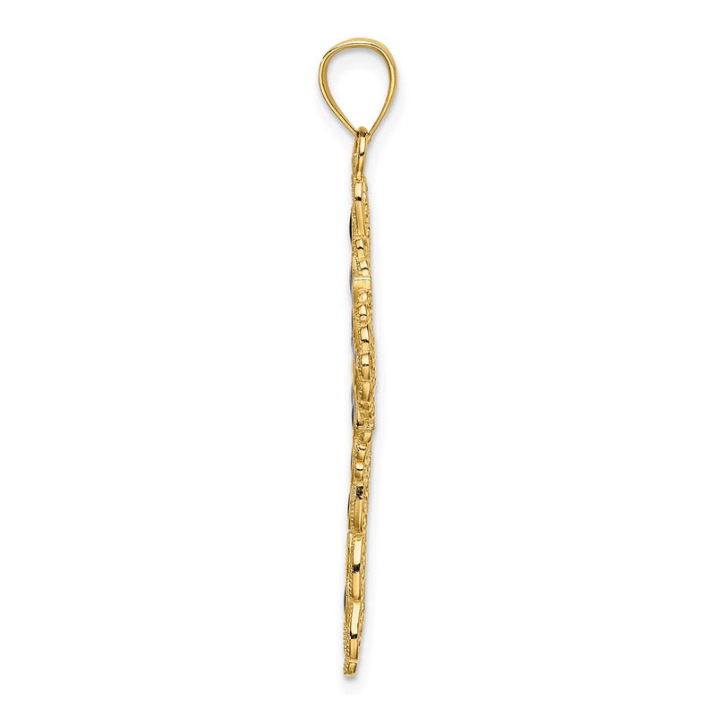 14k Yellow Gold Blue Enamel Filigree Cross Charm