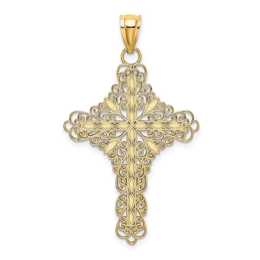 14k Yellow Gold Blue Enamel Filigree Cross Charm