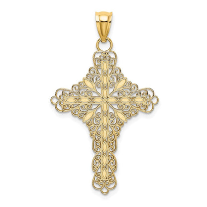 14k Yellow Gold Blue Enamel Filigree Cross Charm