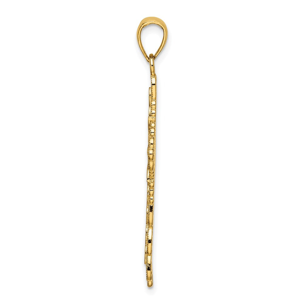 14k Yellow Gold Red Enamel Filigree Cross Charm