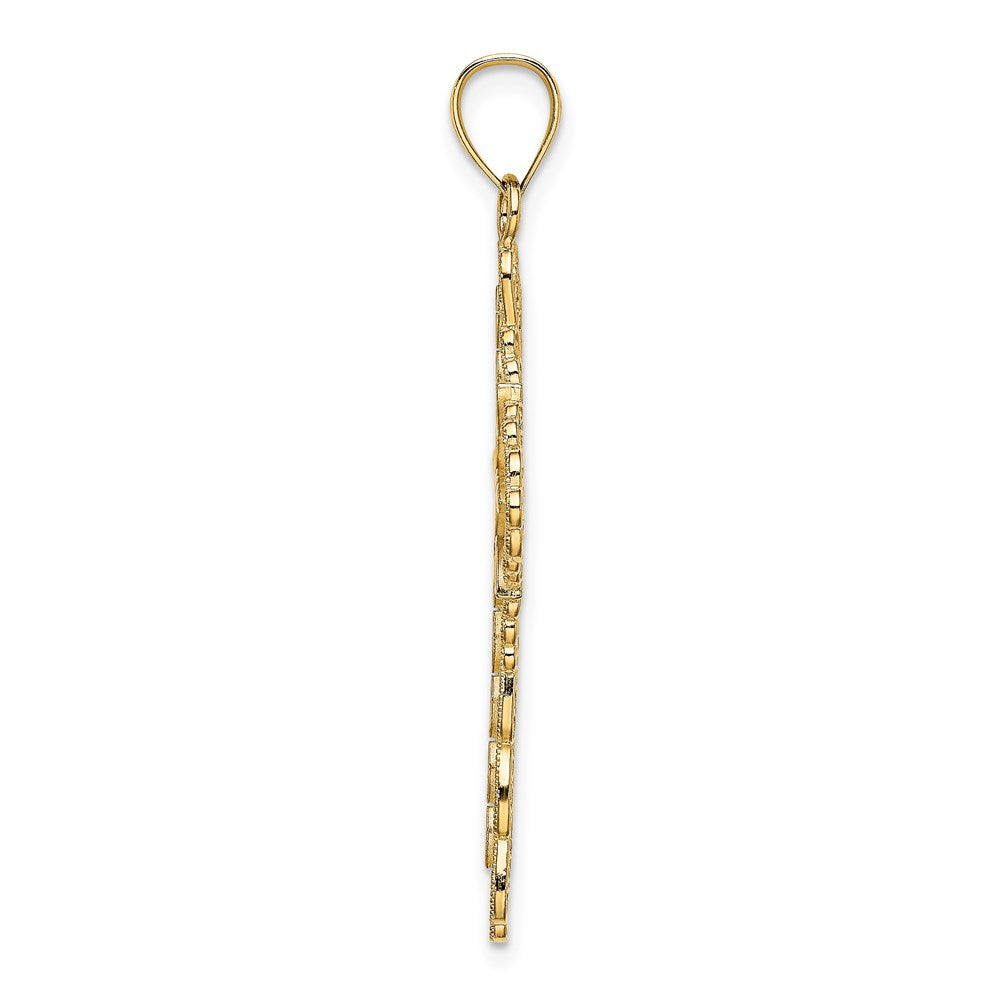 14k Yellow Gold White Enamel Filigree Cross Charm