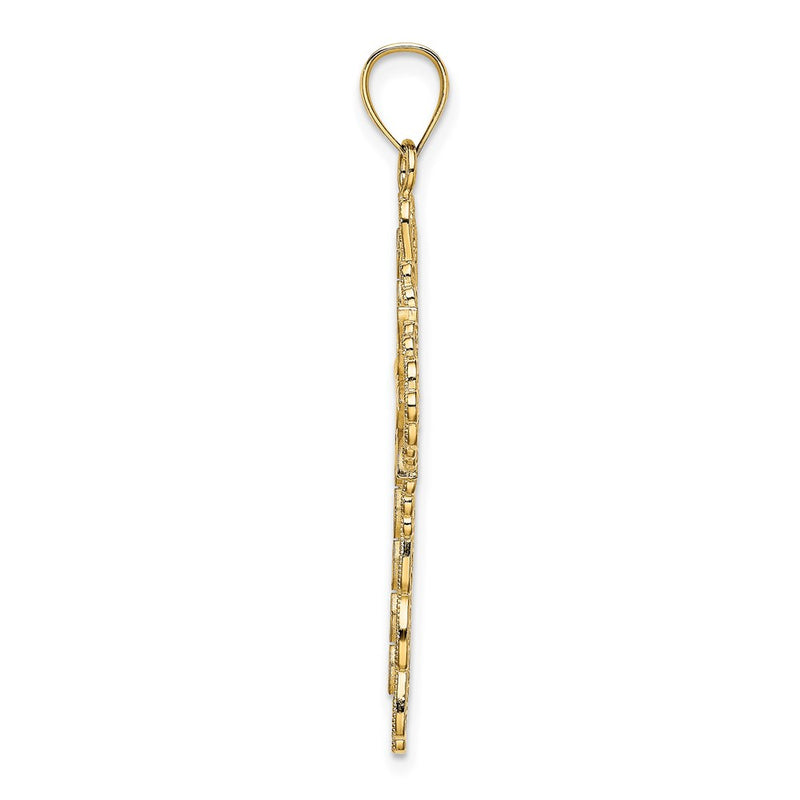 14k Yellow Gold White Enamel Filigree Cross Charm