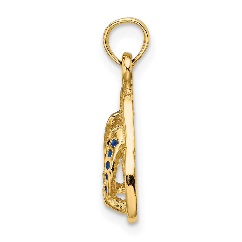 14k Yellow Gold  3D W/ Blue Dotted Enamel Double Flip-Flop Charm