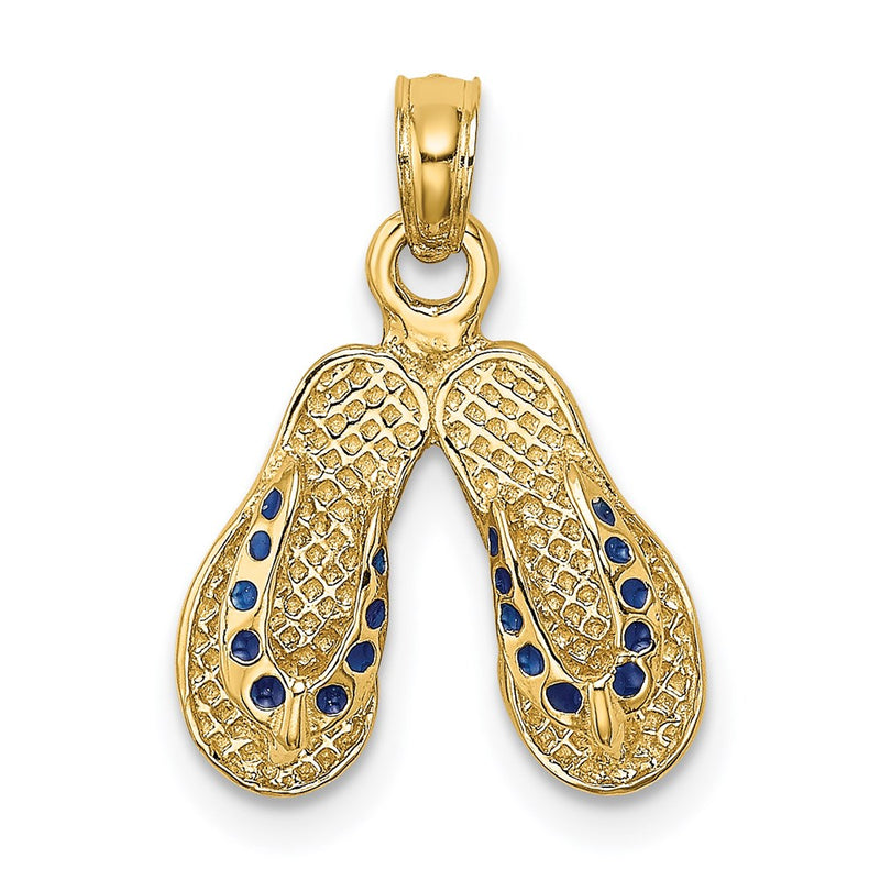 14k Yellow Gold  3D W/ Blue Dotted Enamel Double Flip-Flop Charm