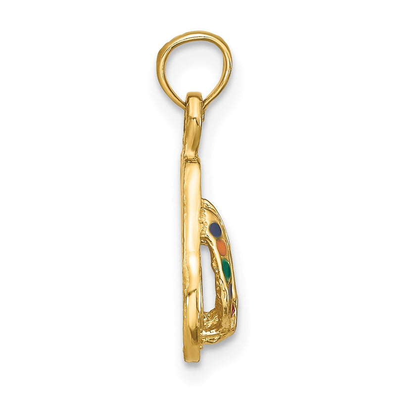 14k Yellow Gold  3D W/ Multi-Color Enamel Double Flip-Flop Charm