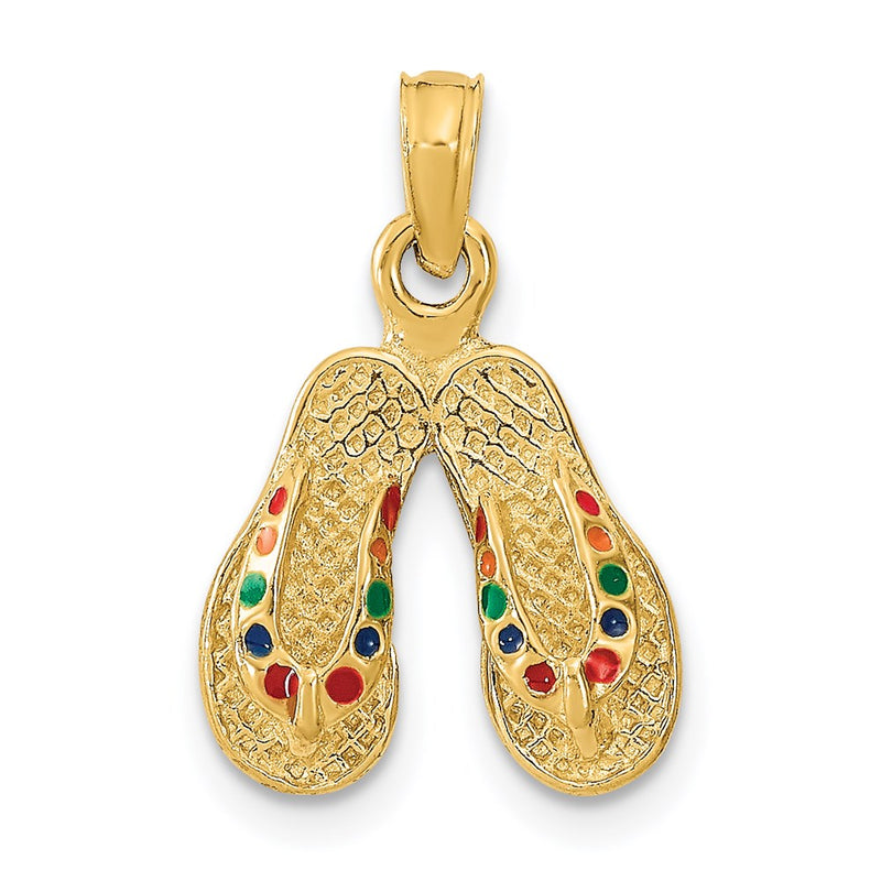 14k Yellow Gold  3D W/ Multi-Color Enamel Double Flip-Flop Charm
