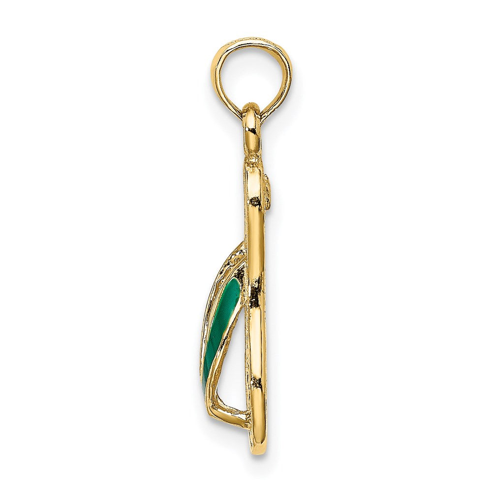 14k Yellow Gold  3D W/ Green Enamel Single Flip-Flop Charm
