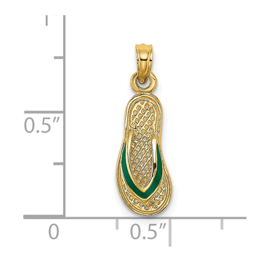 14k Yellow Gold  3D W/ Green Enamel Single Flip-Flop Charm