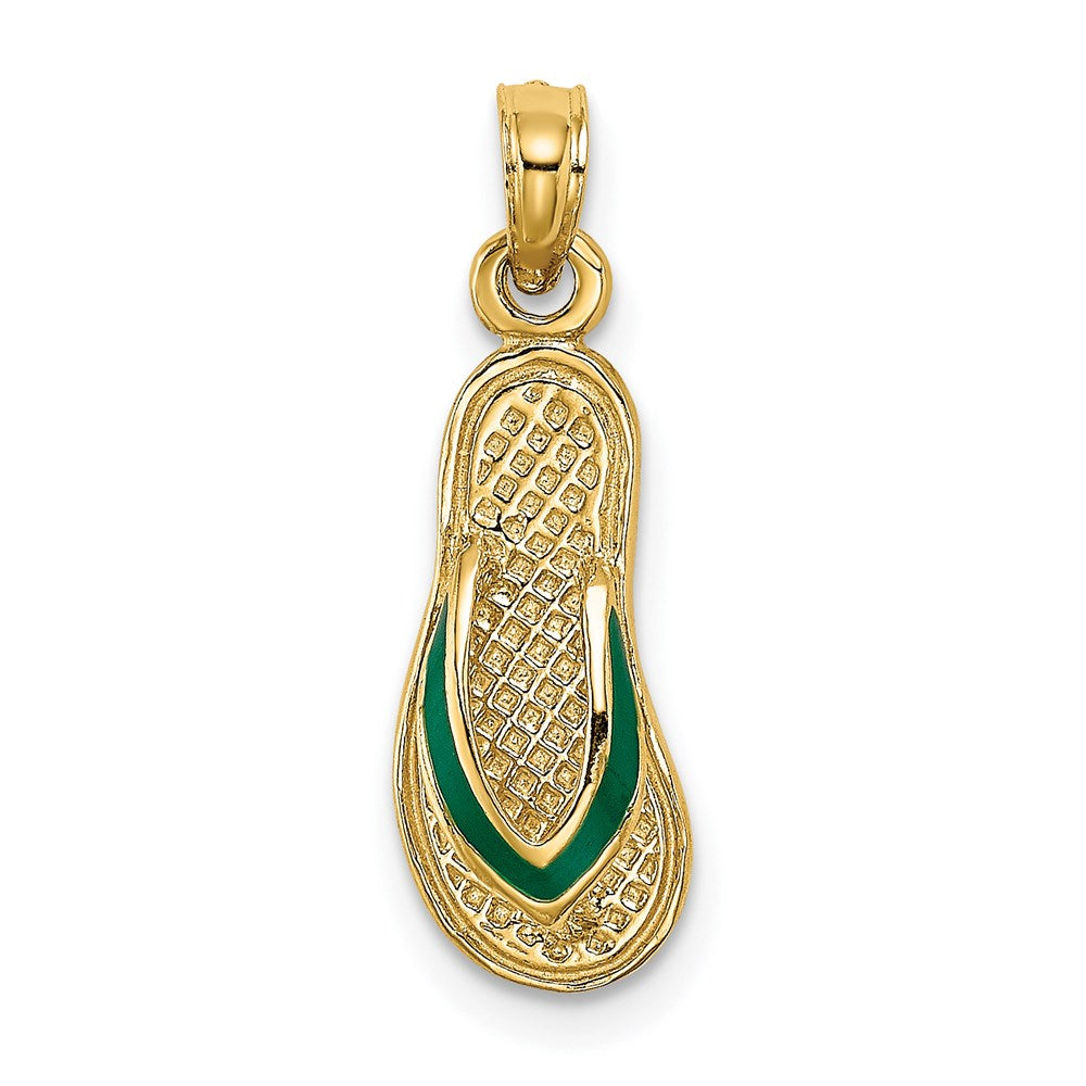 14k Yellow Gold  3D W/ Green Enamel Single Flip-Flop Charm