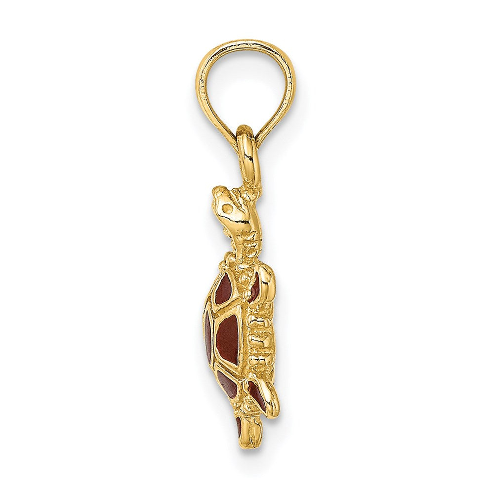 14k Yellow Gold  3D Brown Enamel Tortoise Charm