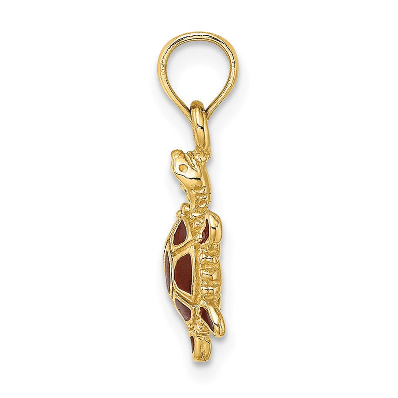14k Yellow Gold  3D Brown Enamel Tortoise Charm