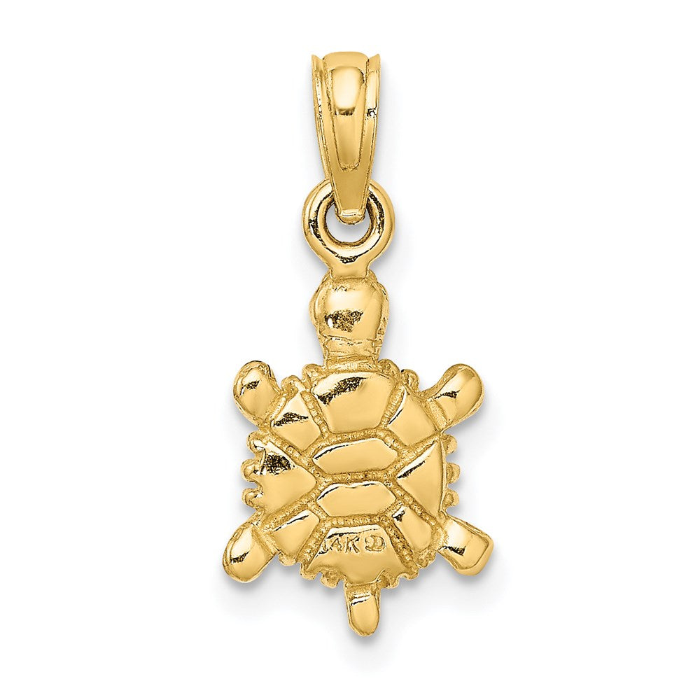 14k Yellow Gold  3D Brown Enamel Tortoise Charm