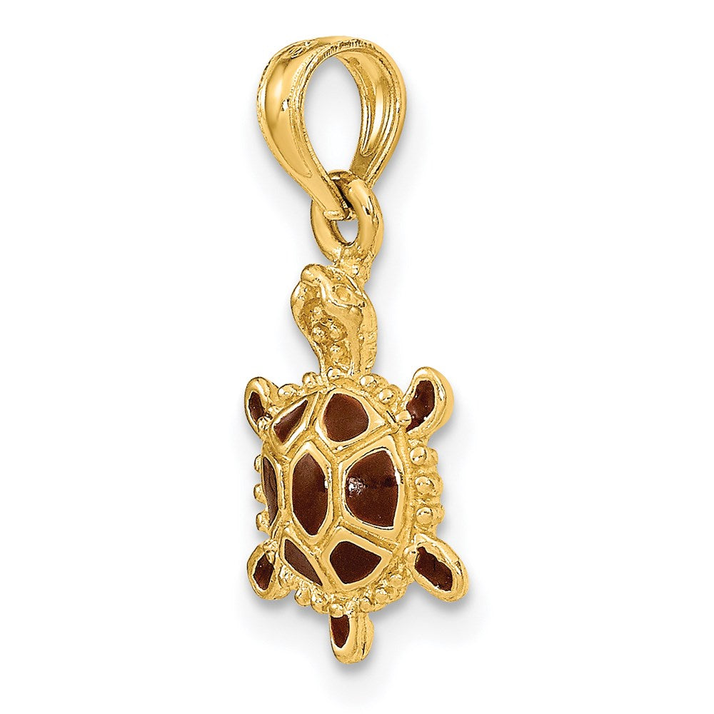 14k Yellow Gold  3D Brown Enamel Tortoise Charm