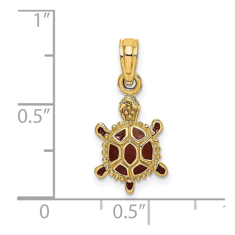 14k Yellow Gold  3D Brown Enamel Tortoise Charm