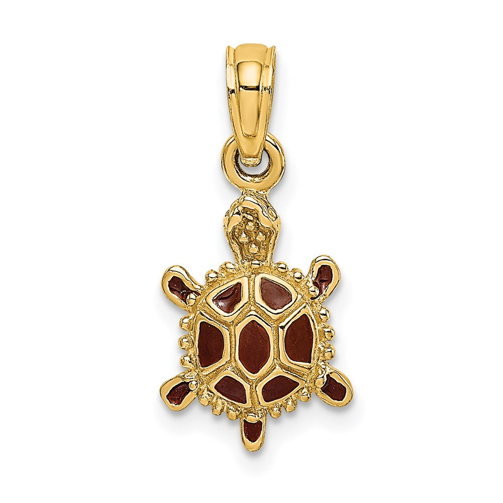 14k Yellow Gold  3D Brown Enamel Tortoise Charm
