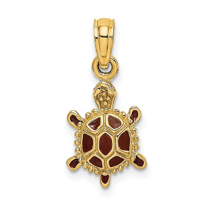 14k Yellow Gold  3D Brown Enamel Tortoise Charm