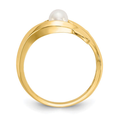 14K Yellow Gold Polished Dolphin w/FW Cultured Pearl Ring