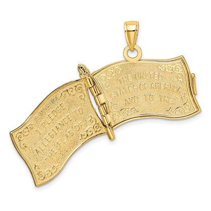 14k Yellow Gold w/ Enamel 3-D Pledge Of Allegiance Flag Book Charm