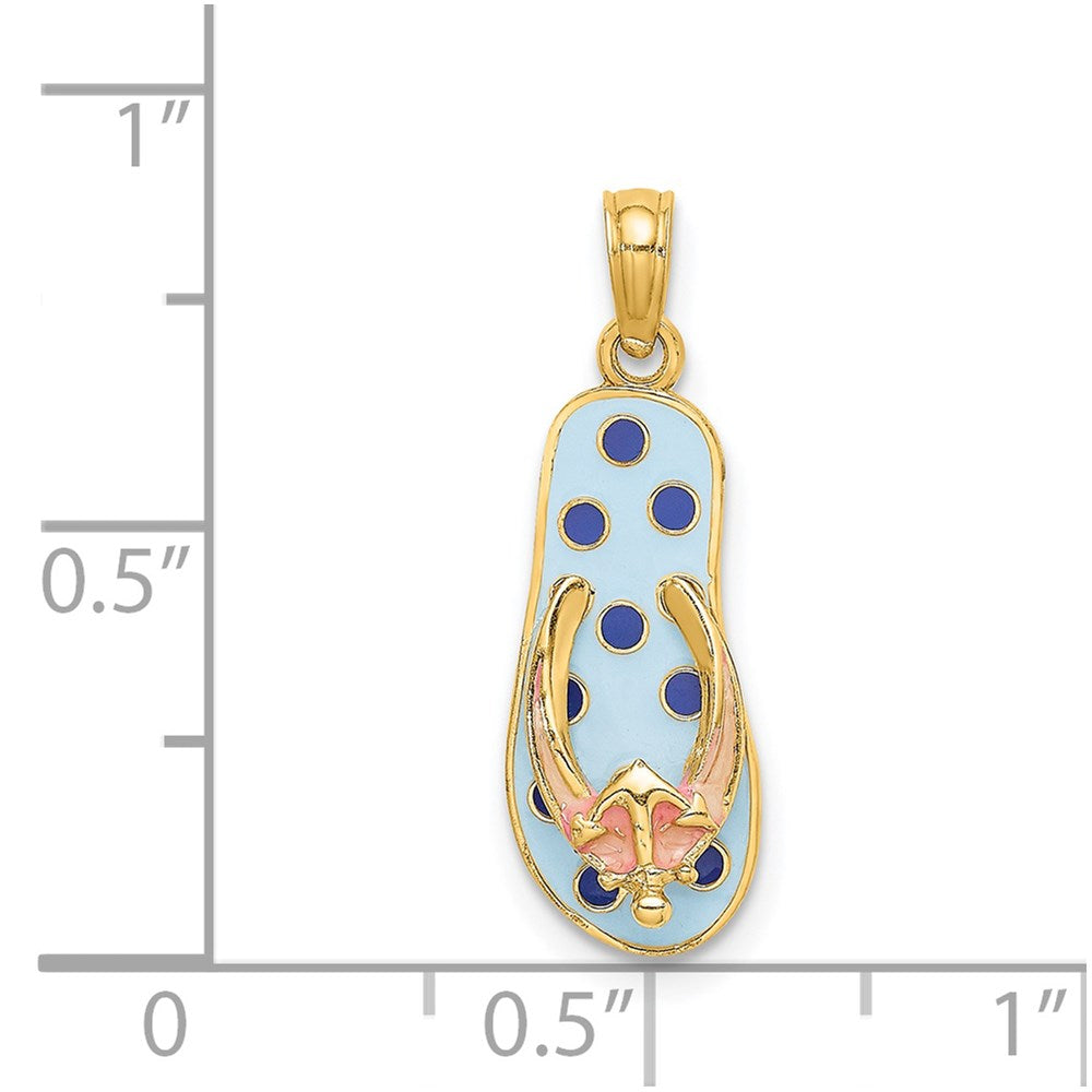 14k Yellow Gold 3D Enamel Anchor On Blue Polka-Dot Flip-Flop Charm