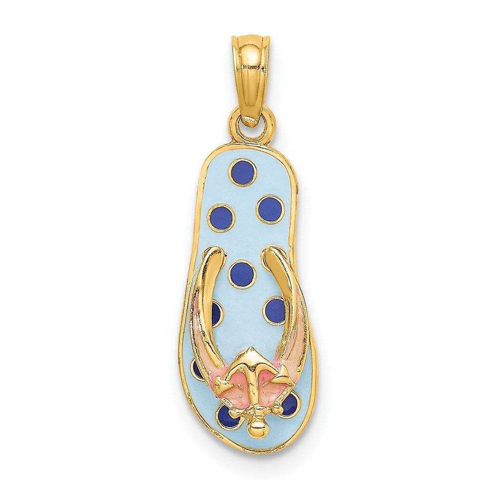 14k Yellow Gold 3D Enamel Anchor On Blue Polka-Dot Flip-Flop Charm