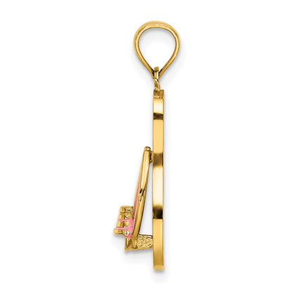 14k Yellow Gold 3D Enamel Pail On Blue Polka-Dot Flip-Flop Charm