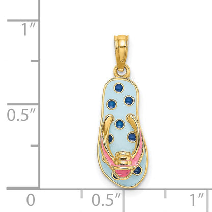 14k Yellow Gold 3D Enamel Pail On Blue Polka-Dot Flip-Flop Charm