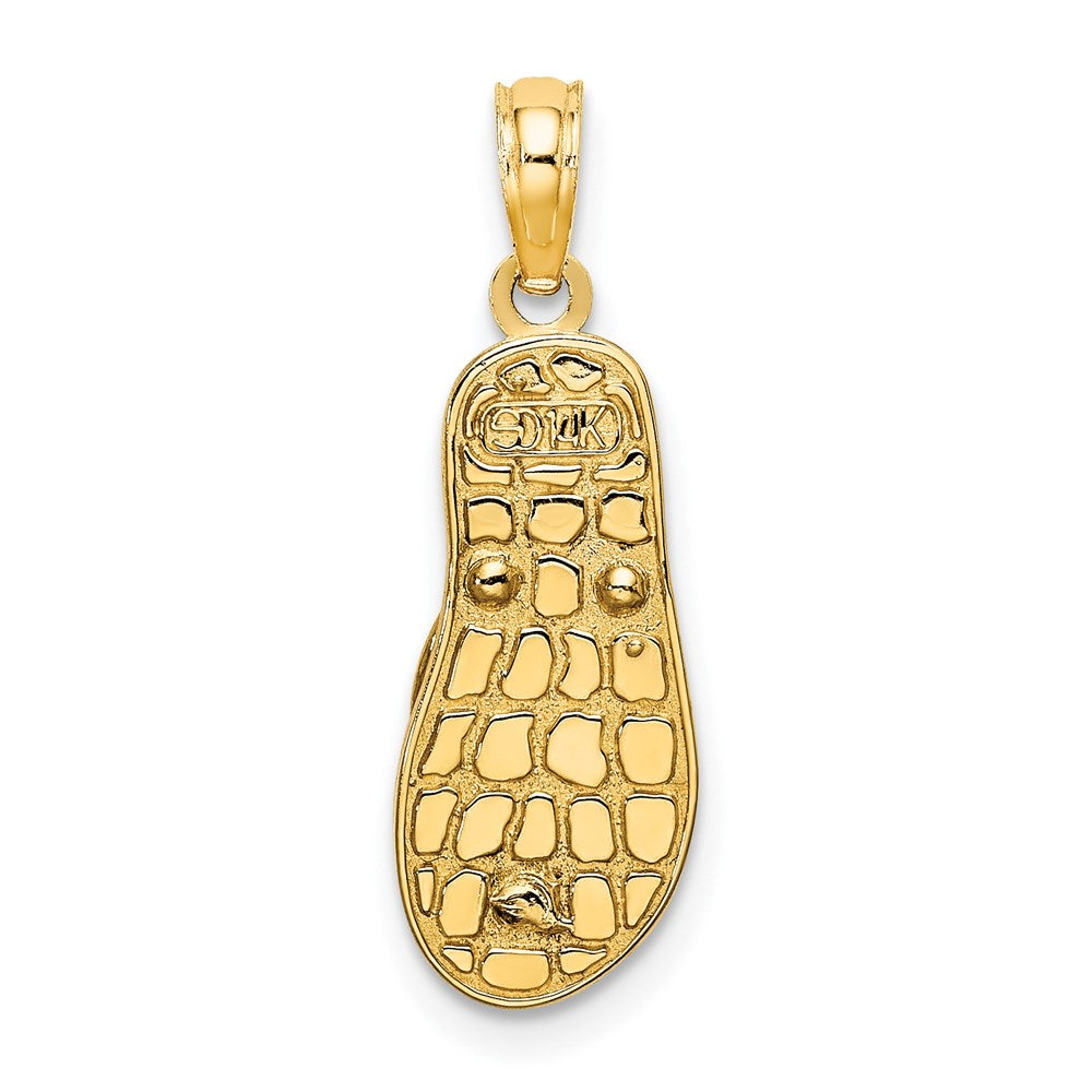 14k Yellow Gold 3D Enamel Shell On Blue Polka-Dot Flip-Flop Charm