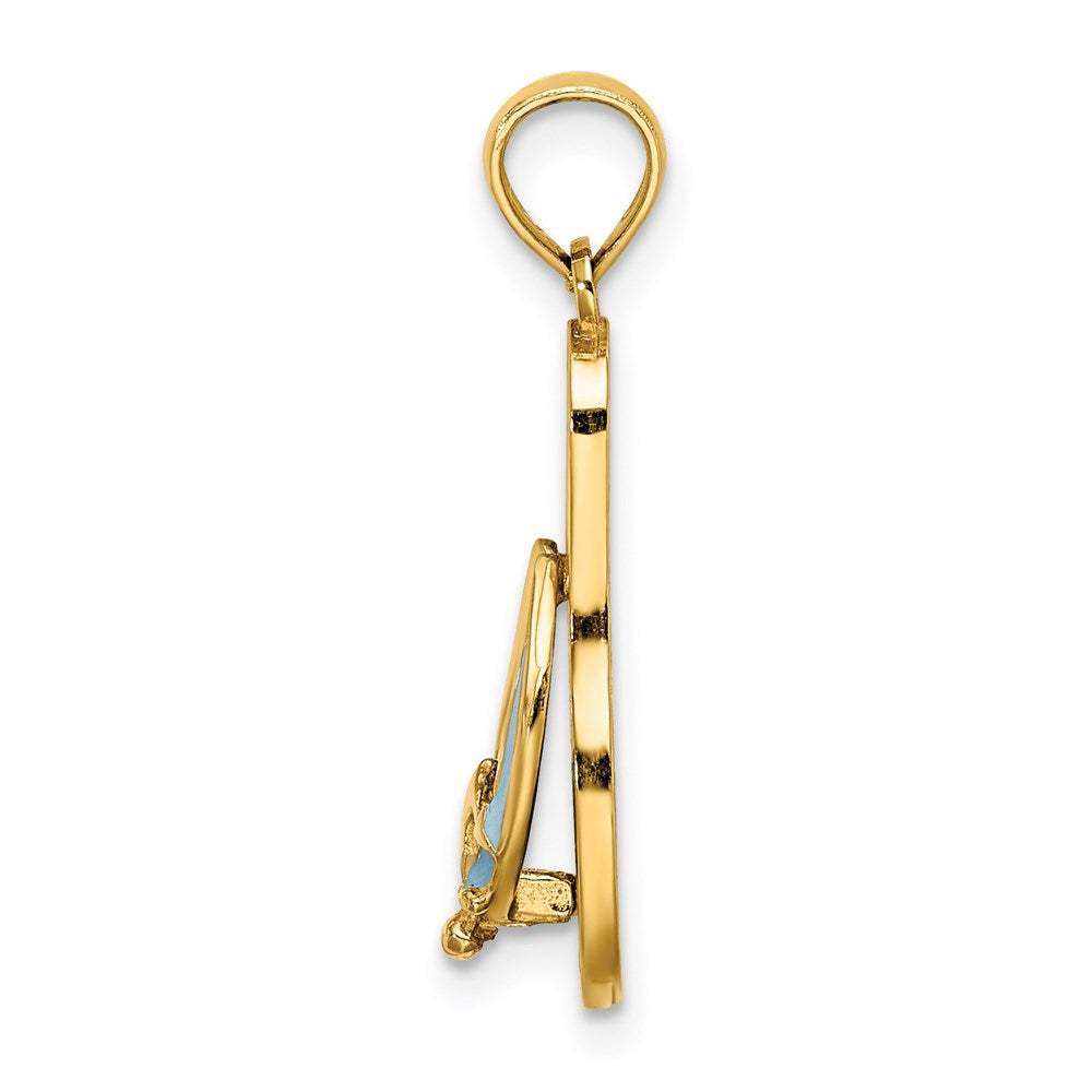14k Yellow Gold 3D Enamel Anchor On Stripe Flip-Flop Charm