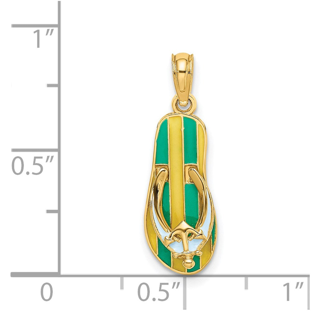 14k Yellow Gold 3D Enamel Anchor On Stripe Flip-Flop Charm