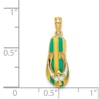 14k Yellow Gold 3D Enamel Anchor On Stripe Flip-Flop Charm