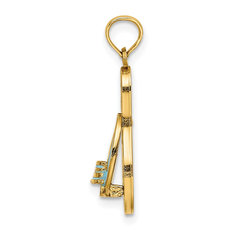 14k Yellow Gold 3D Enamel Bucket On Stripe Flip-Flop Charm