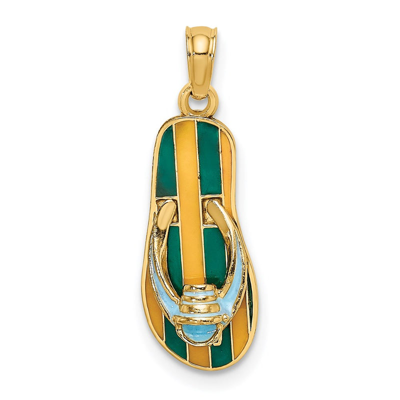 14k Yellow Gold 3D Enamel Bucket On Stripe Flip-Flop Charm