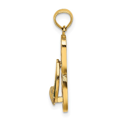 14k Yellow Gold 3D Enamel Shell On Red Checkered Flip-Flop Charm