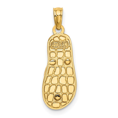 14k Yellow Gold 3D Enamel Shell On Red Checkered Flip-Flop Charm