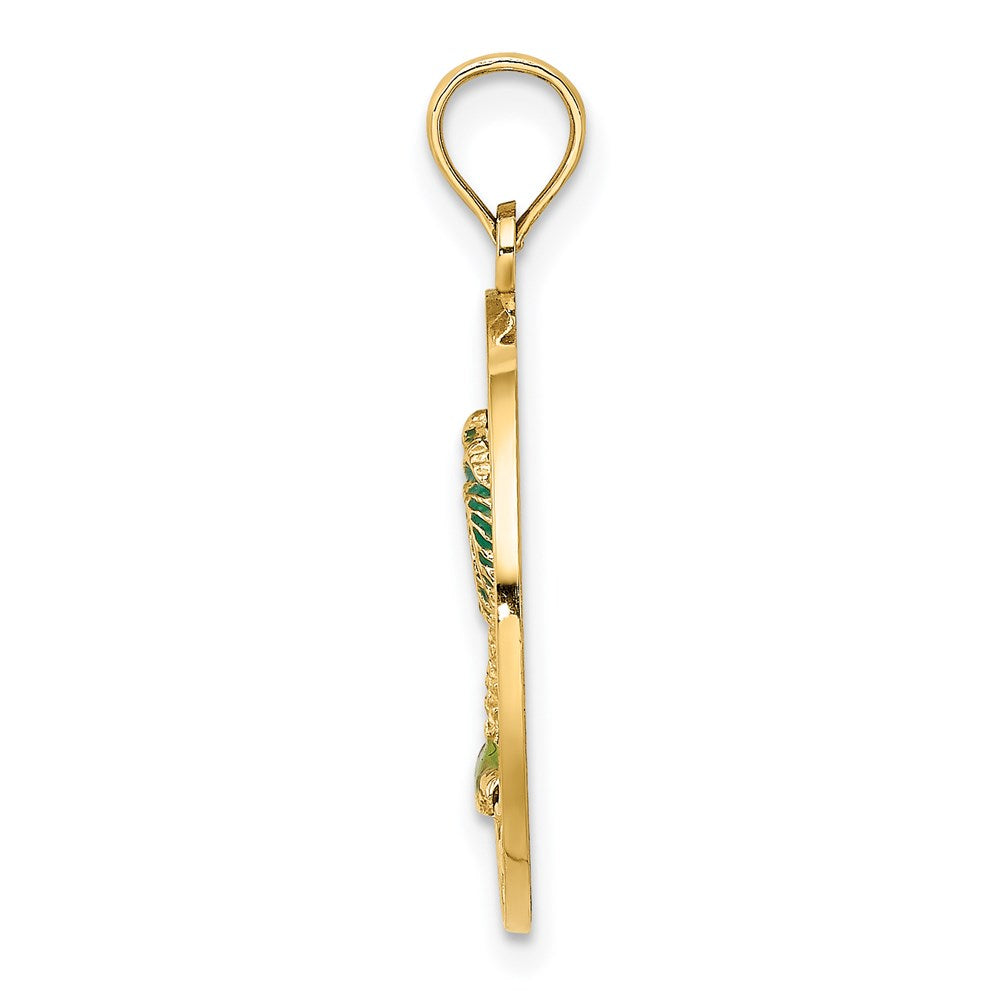 14k Yellow Gold FLORIDA Enamel Palm Tree Circle Charm