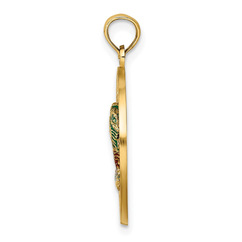 14k Yellow Gold Florida Enamel Palm Trees Circle Charm