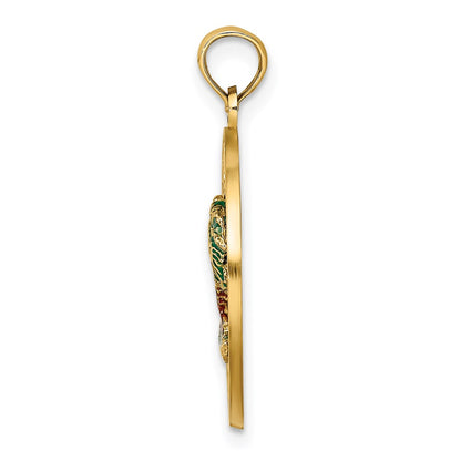 14k Yellow Gold Florida Enamel Palm Trees Circle Charm