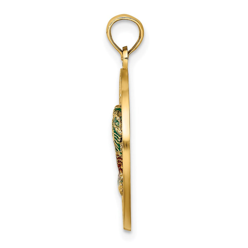 14k Yellow Gold Florida Enamel Palm Trees Circle Charm