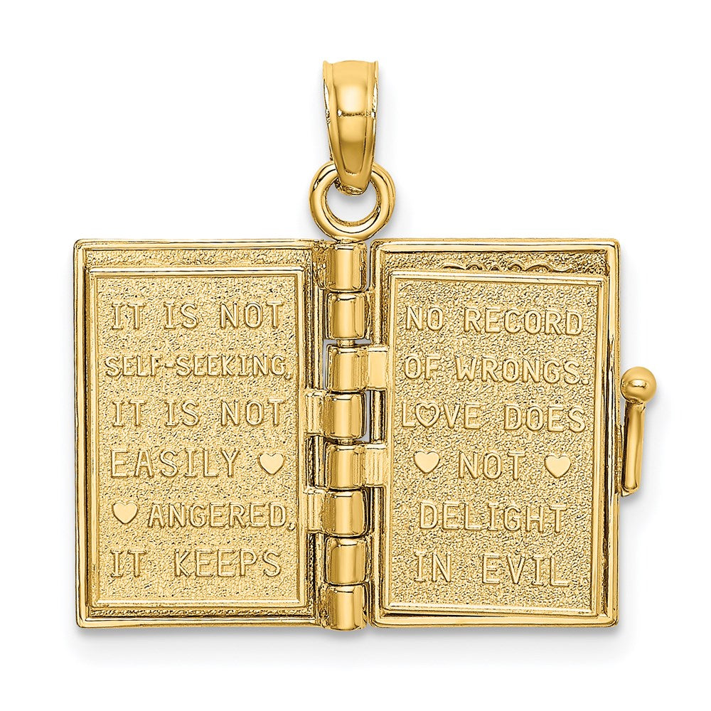 14k Yellow Gold Enameled 3D Moveable LOVE Flower Book Pendant