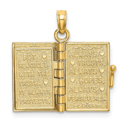 14k Yellow Gold Enameled 3D Moveable LOVE Flower Book Pendant