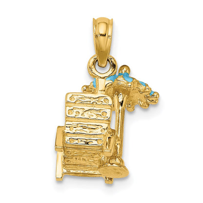 14k Yellow Gold 3-D Beach Chair w/Aqua Enameled Umbrella Charm