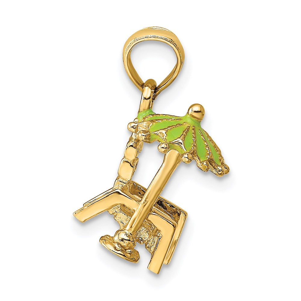 14k Yellow Gold 3-D Beach Chair w/Green Enameled Umbrella Charm