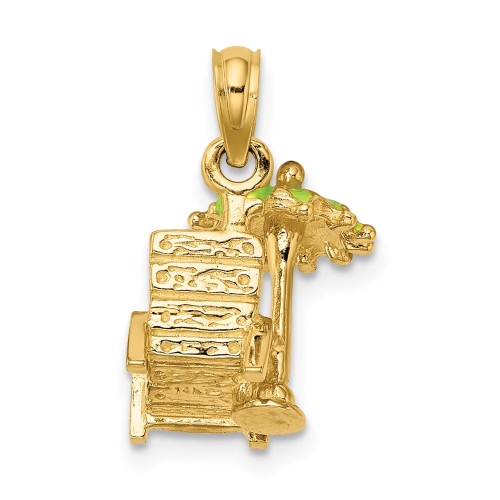 14k Yellow Gold 3-D Beach Chair w/Green Enameled Umbrella Charm