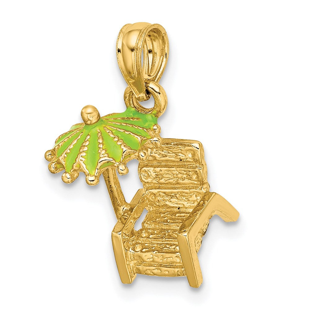 14k Yellow Gold 3-D Beach Chair w/Green Enameled Umbrella Charm